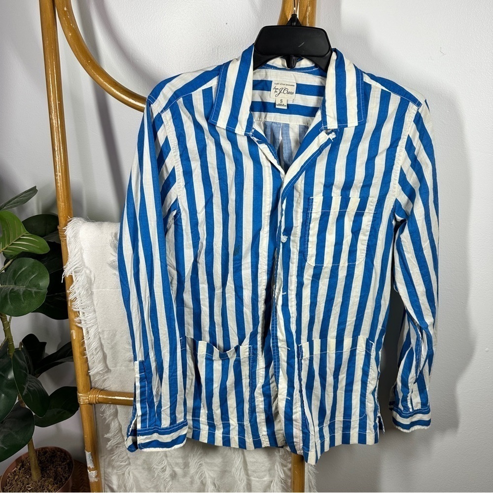J.Crew Blue and White Striped Collard Long Sleeve Top sz S